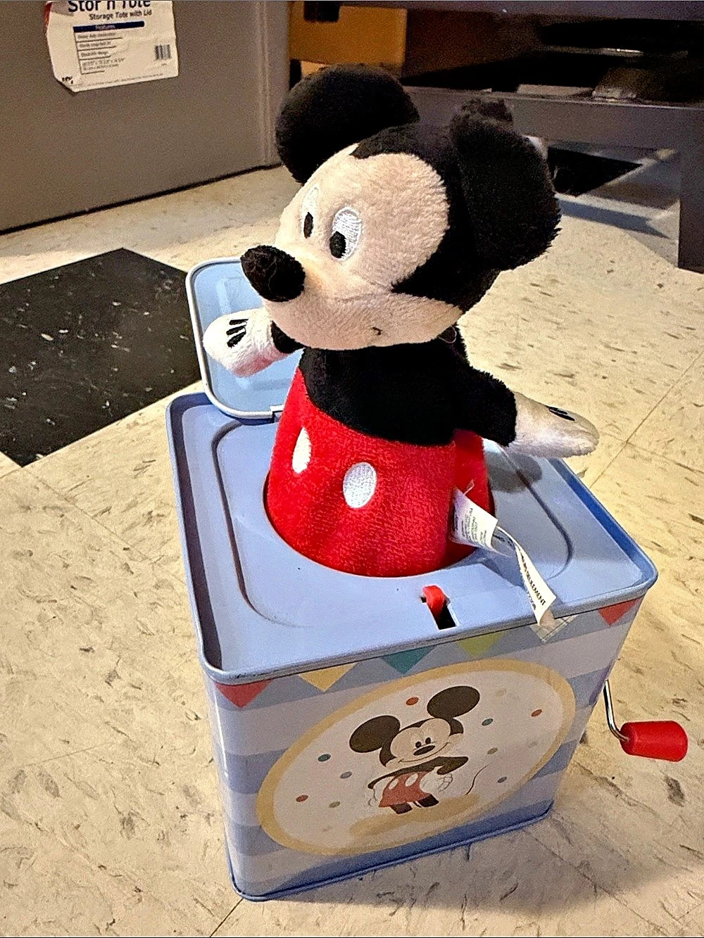 Disney Mickey Mouse wind-up plush in tin Plush Wind-Up Tin Toy in Blue & Red